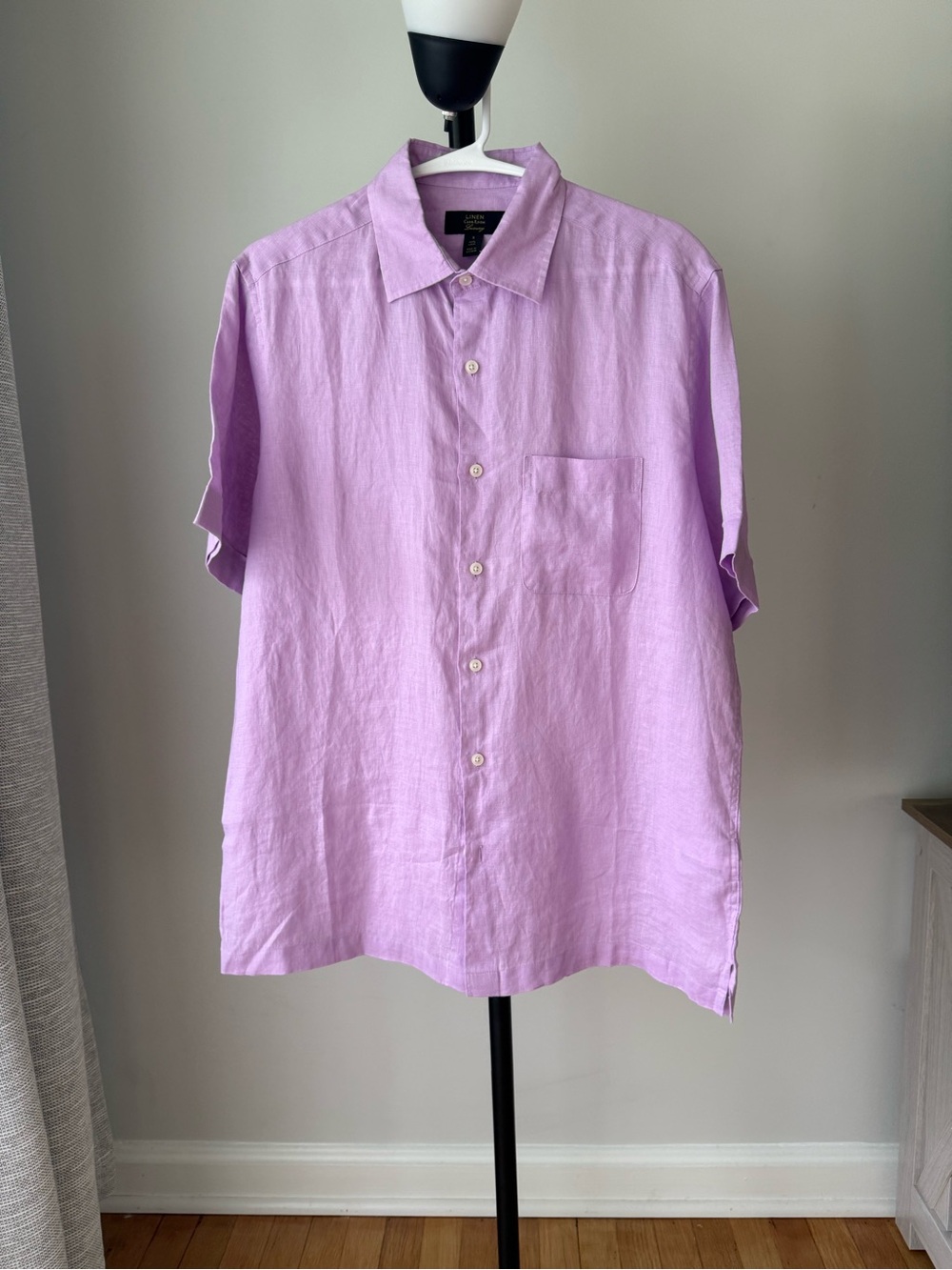 Club Room Lilac Short-Sleeve Linen Button-Down Shirt S